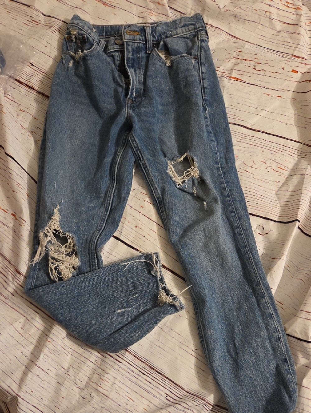 Abercrombie & Fitch High Rise Mom Distressed Light Blue Jeans